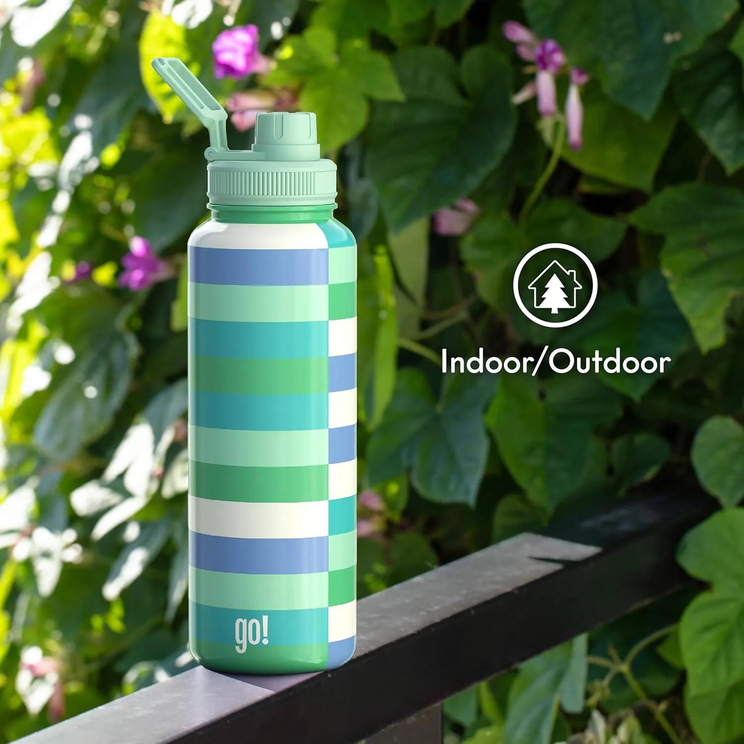 40oz Stainless Steel Sports Bottle with Triple Insulation & Copper Lining – Keeps Drinks Cold for 18 Hours & Hot for 6 – Threaded Lid with Attached Cap, Carrying Handle and Sweat-Free (Multi Geo 1)