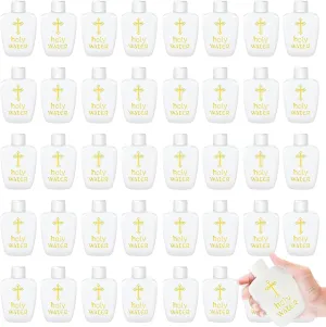 40Pack Holy Water Container Holy Water Empty Containers with Gold Cross 60ml Holy Water Plastic Bottle for Compact and Portable Catholic Holy Water Bottle