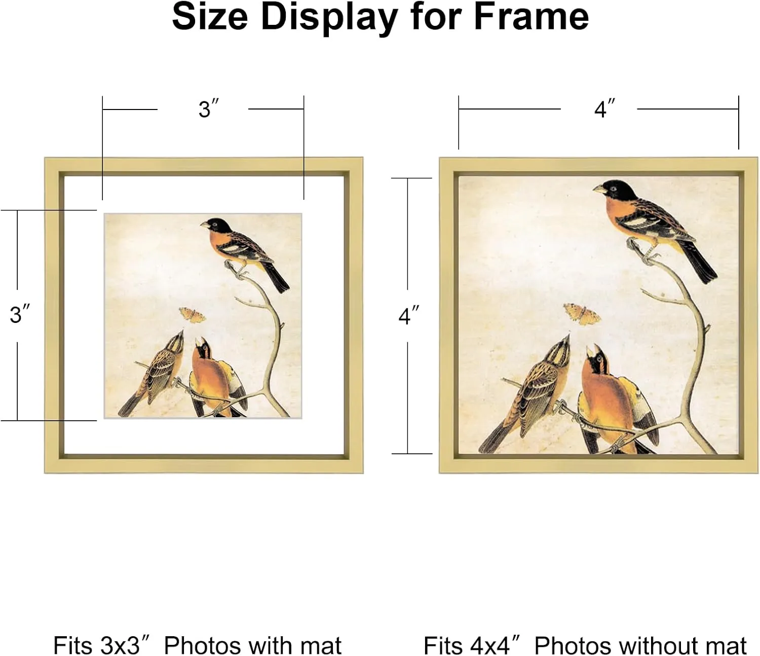 4x4 Picture Frame, Brass Metal Photo Frames with HD Glass, Fits 3x3 with Mat or 4 x 4 without Mat, Display for Wall and Table, 3 Pack
