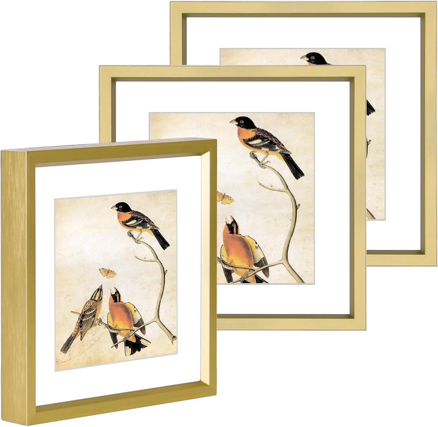 4x4 Picture Frame, Brass Metal Photo Frames with HD Glass, Fits 3x3 with Mat or 4 x 4 without Mat, Display for Wall and Table, 3 Pack