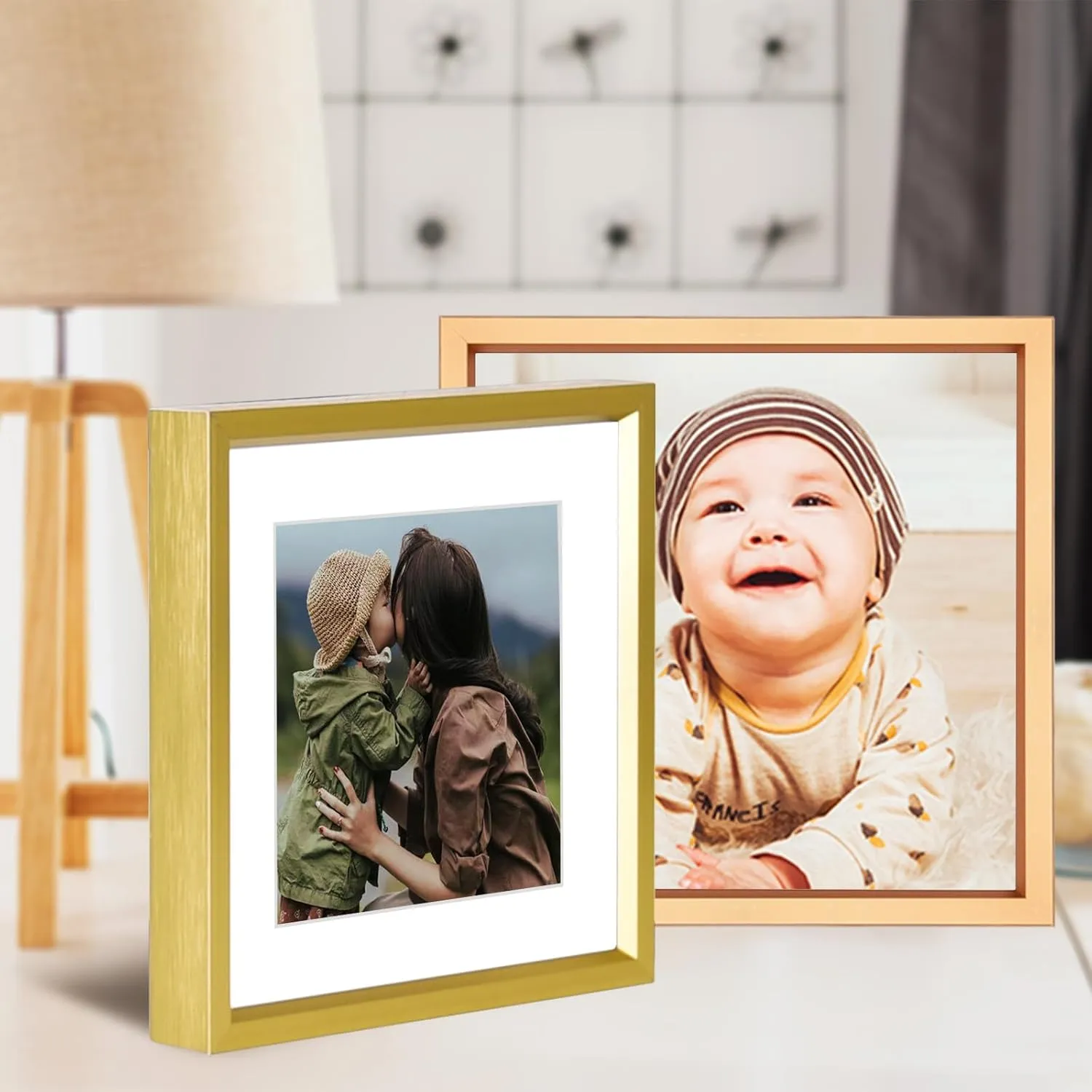 4x4 Picture Frame, Brass Metal Photo Frames with HD Glass, Fits 3x3 with Mat or 4 x 4 without Mat, Display for Wall and Table, 3 Pack