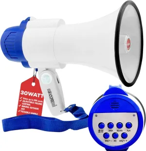5 CORE Megaphone Speaker Battery Power 30W Bullhorn w Siren Volume Adjustable Bull Horn 800 Feet Range Record Function Mega Phone for Cheerleading Coaches Safety Drill- 8R