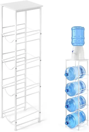 5 Gallon Water Jug Holder Stand 4 Tier Water Bottle Dispenser Stand Holder with Shelf 5 Gal Water Jug Storage Rack for Kitchen Living Room Home Office, Pale White