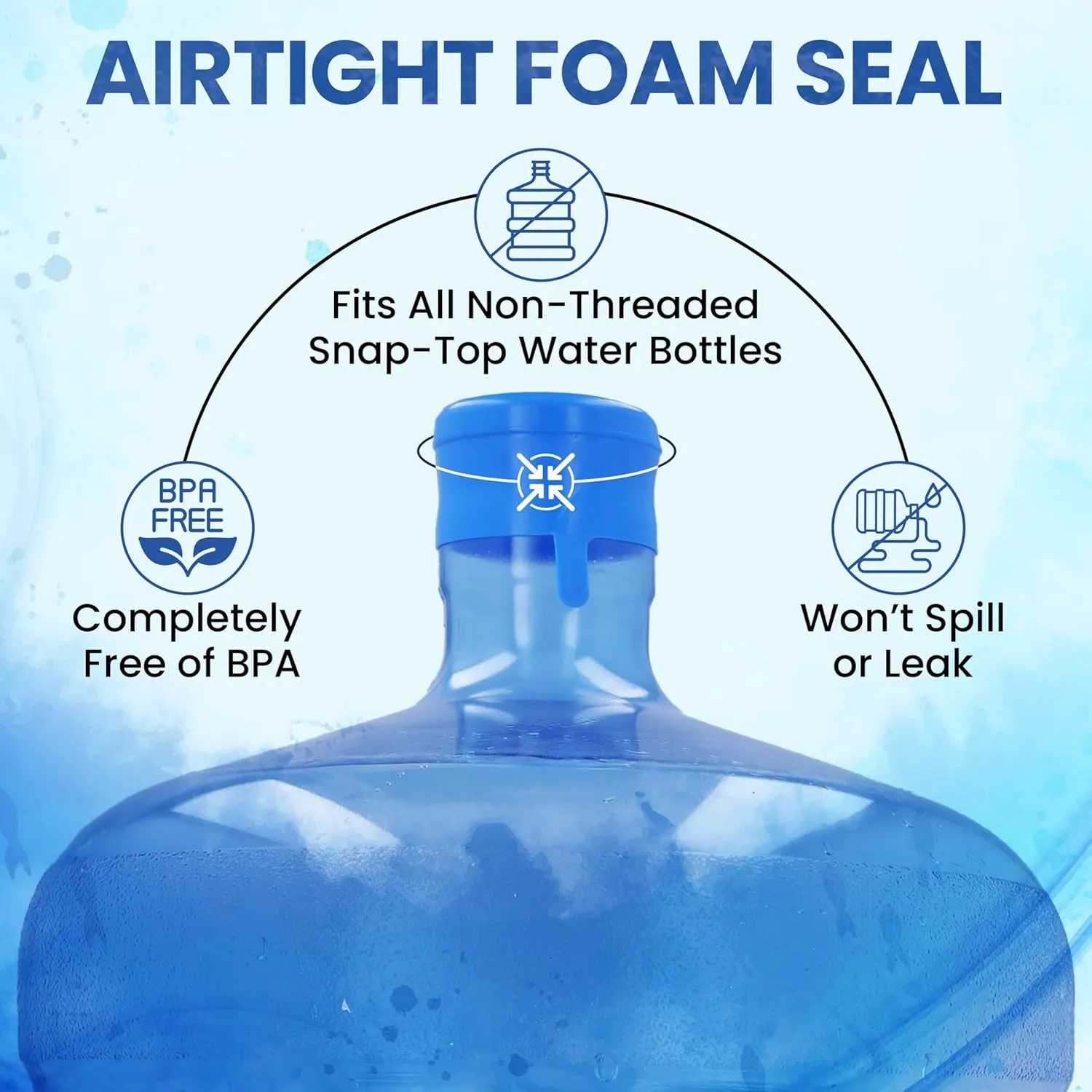 [50 Pack] USA Made 3 & 5 Gallon Water Bottle Caps - Spill Proof 5 Gallon Water Jug Cap fits 2, 3, 5, 6 Gallon Water Jugs - 5 Gallon Water Jug Lid - Lids for 5 Gallon Jug Cap, 3 Gallon Water Jug Cap