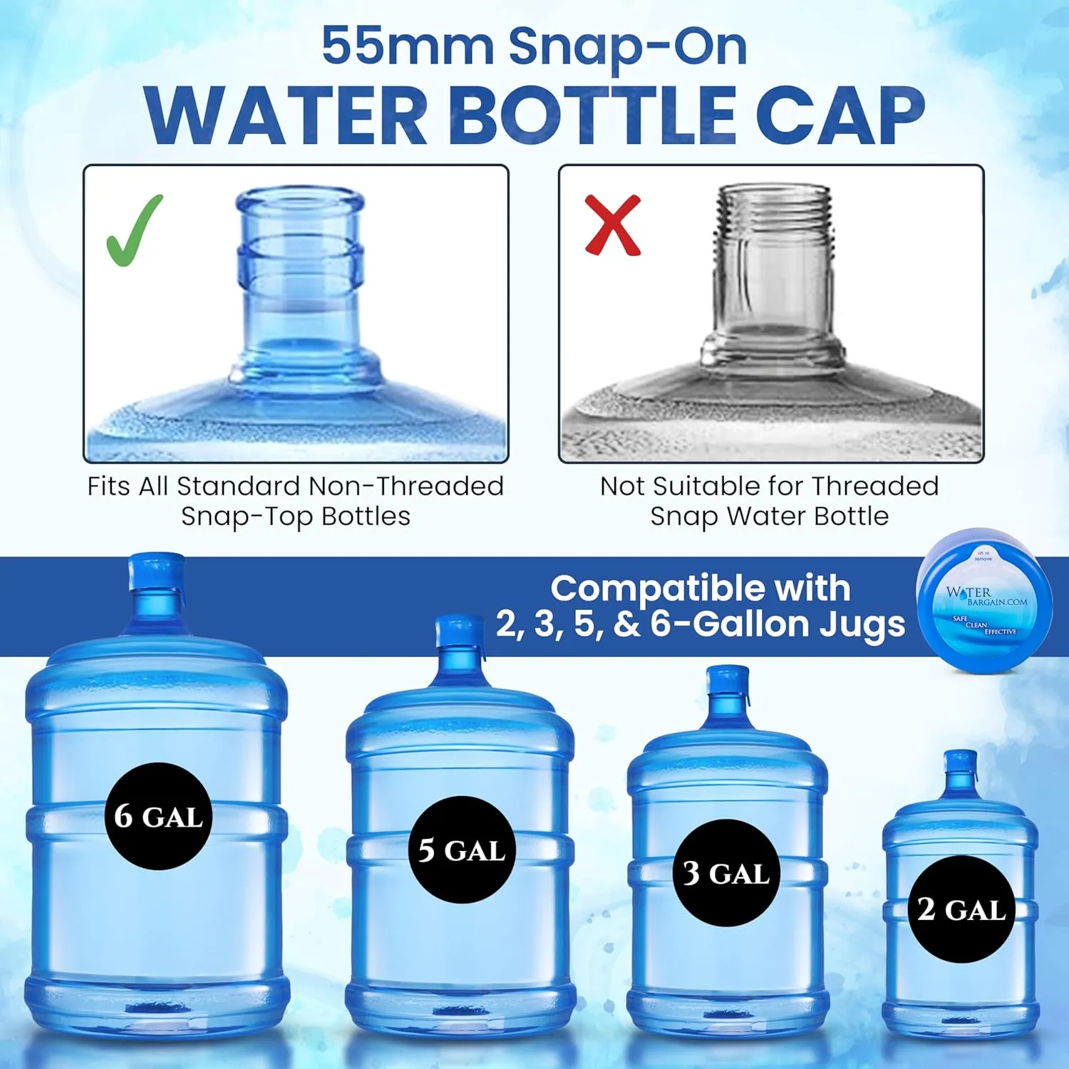 [50 Pack] USA Made 3 & 5 Gallon Water Bottle Caps - Spill Proof 5 Gallon Water Jug Cap fits 2, 3, 5, 6 Gallon Water Jugs - 5 Gallon Water Jug Lid - Lids for 5 Gallon Jug Cap, 3 Gallon Water Jug Cap