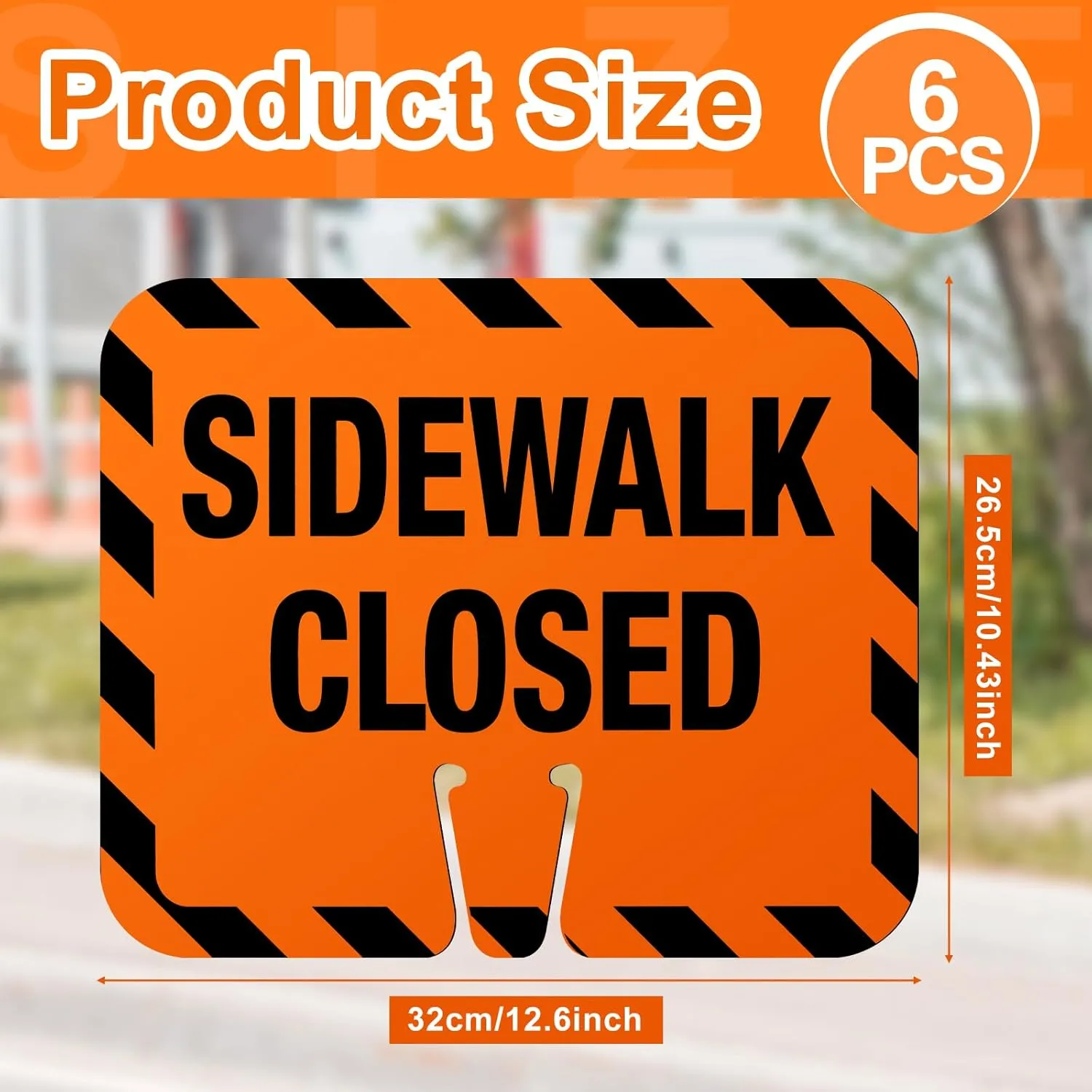6 Pcs Plastic Sidewalk Closed Sign Bulk for Traffic Cones Top Road Warning Signs 10.4" Height x 12.6" Width x 0.05" Thickness for Outdoor Barricade Construction Caution