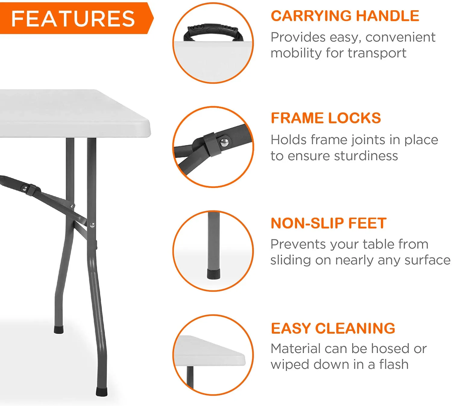 72 in. Granite White Plastic Fold-In-Half Folding Table