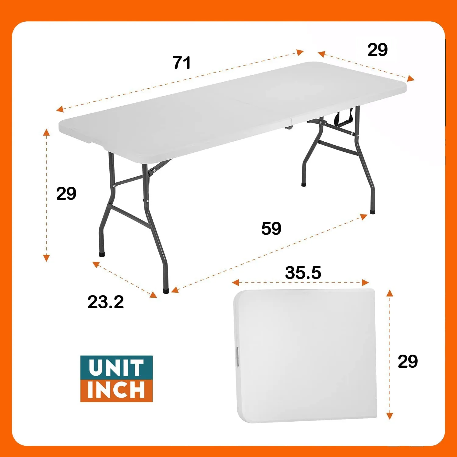 72 in. Granite White Plastic Fold-In-Half Folding Table