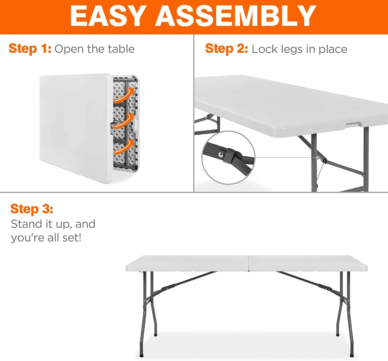 72 in. Granite White Plastic Fold-In-Half Folding Table