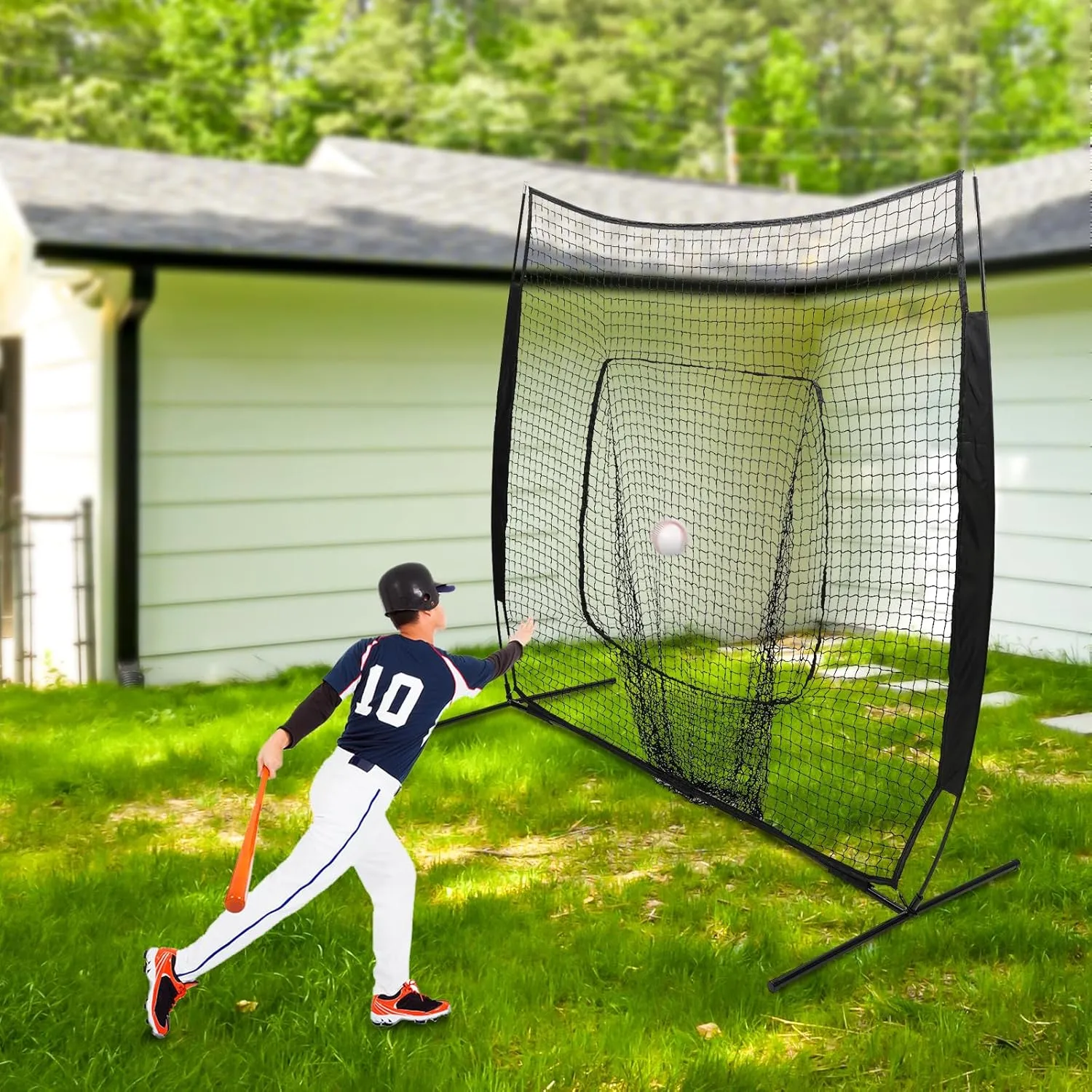 7x7 Feet Baseball Softball Hitting Pitching Net, Indoor Outdoor Softball Pitching Net with Carry Bag, Baseball Backstop Practice Net for Pitching Batting Catching for All Skill Levels (Black)