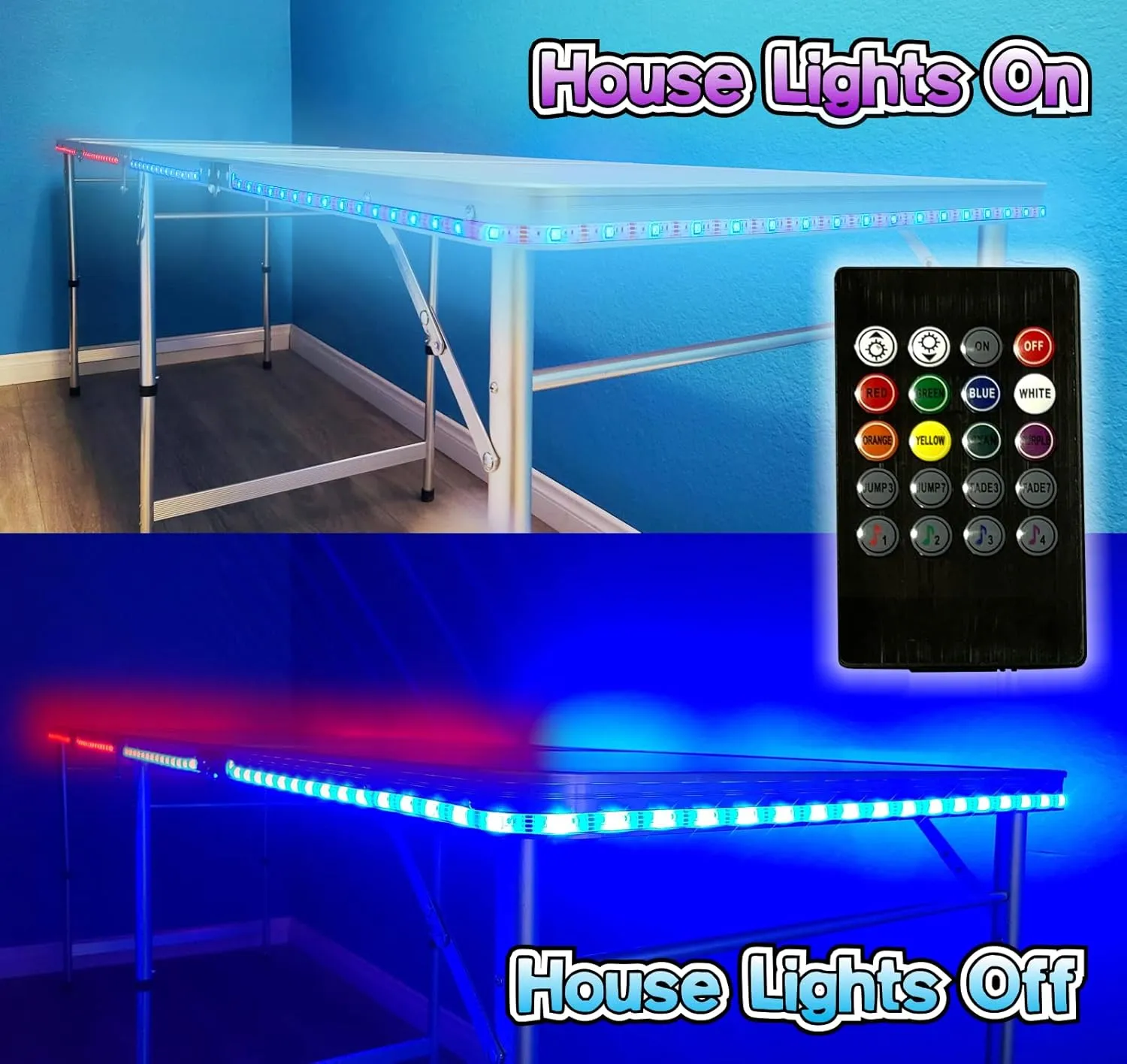 8-Foot Folding Pong Table - Choose Table Options (Base, Cup Holes, LED Lights, or Cup Holes & LED Lights) - America Edition