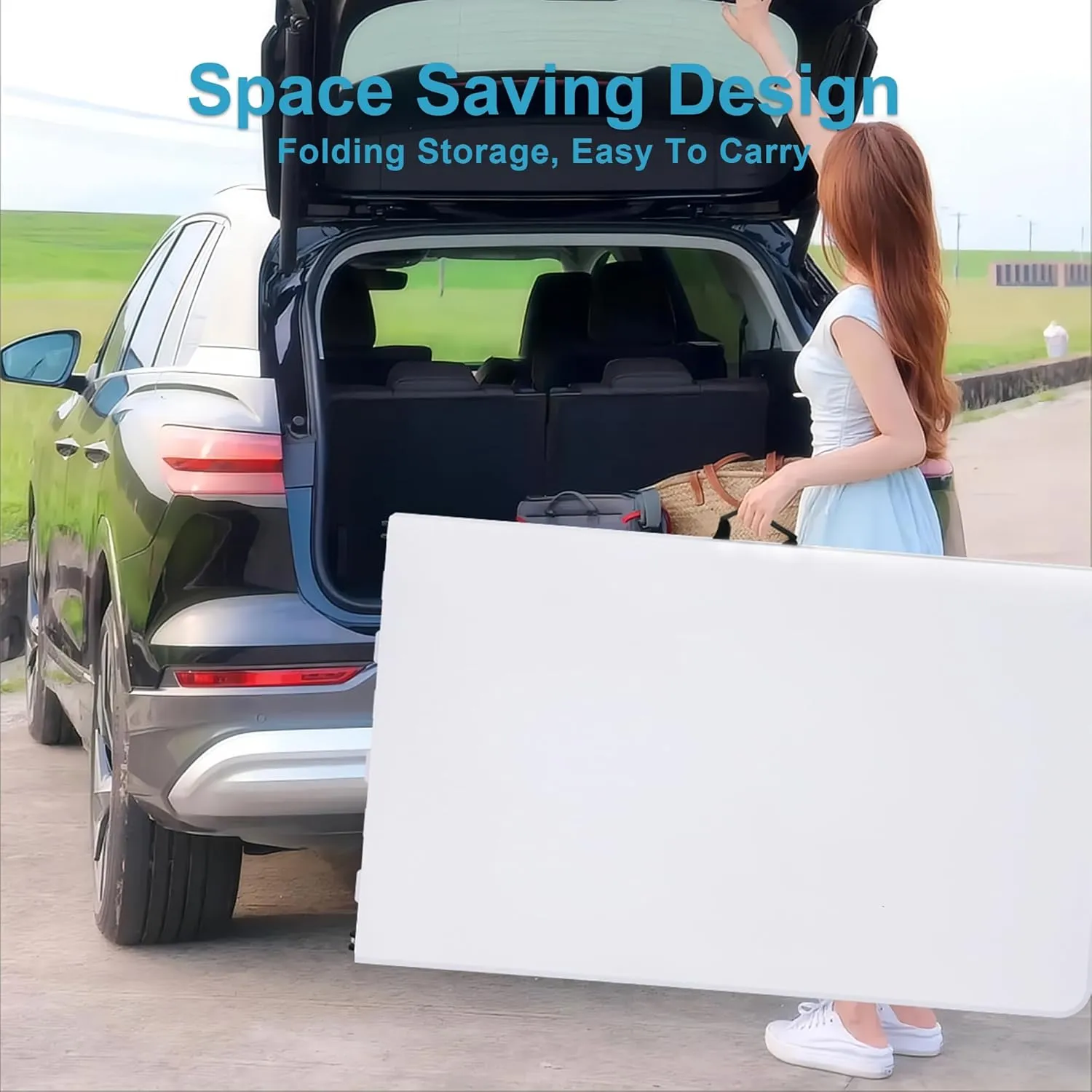 8FT Folding Table Plastic Folding Table Indoor & Outdoor for Picnic, Camping, BBQ and Party, Reinforced Steel Frame, Easy to Carry, White