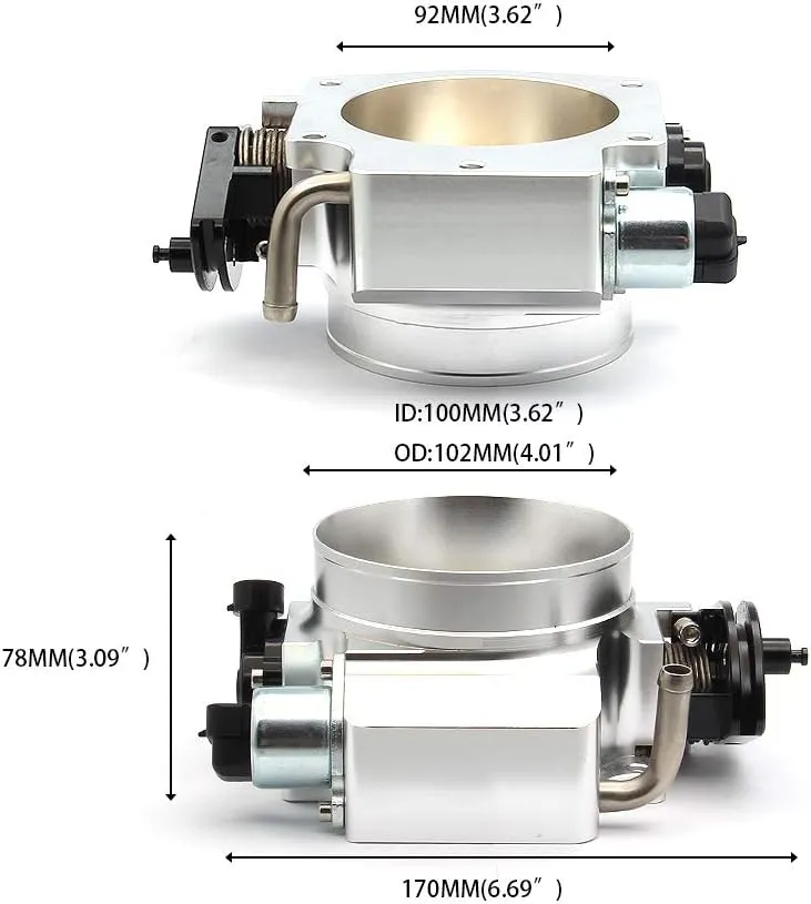 92mm Throttle Body for LS1 LS2 LS6 LS3 LS LS7 SX LS 4 Bolt Throttle Body with Throttle Position Sensors TPS IAC Aluminum Silver