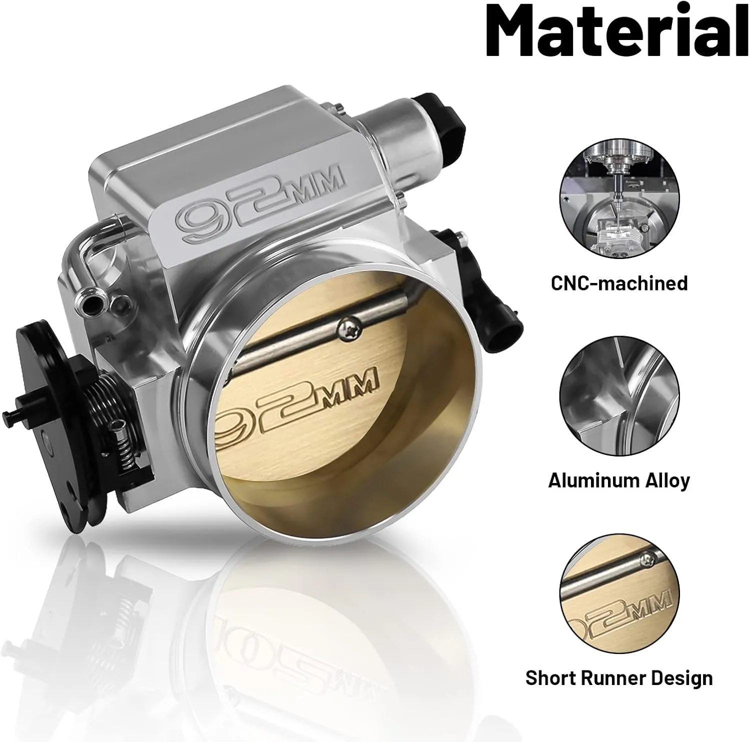 92mm Throttle Body for LS1 LS2 LS6 LS3 LS LS7 SX LS 4 Bolt Throttle Body with Throttle Position Sensors TPS IAC Aluminum Silver