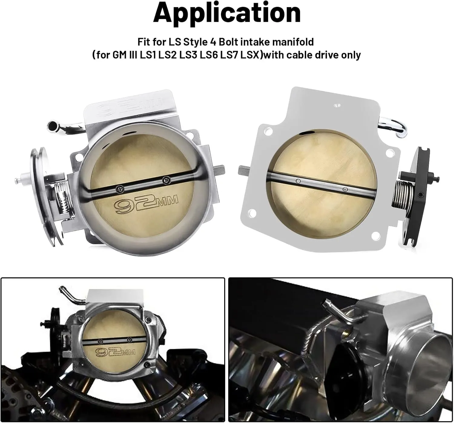 92mm Throttle Body for LS1 LS2 LS6 LS3 LS LS7 SX LS 4 Bolt Throttle Body with Throttle Position Sensors TPS IAC Aluminum Silver