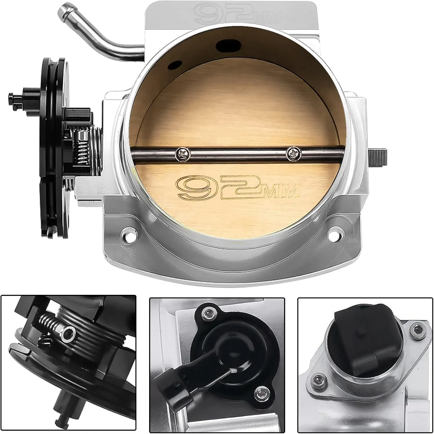 92mm Throttle Body for LS1 LS2 LS6 LS3 LS LS7 SX LS 4 Bolt Throttle Body with Throttle Position Sensors TPS IAC Aluminum Silver