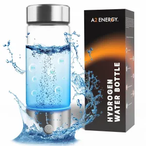A2 Hydrogen Water Bottle,420ml Glass Hydrogen Water Generator Rechargeable Hydrogen Water Bottle Portable Hydrogen Water Ionizer with SPE/PEM Technology for Husband, Wife, Family,Travel,Home, Office
