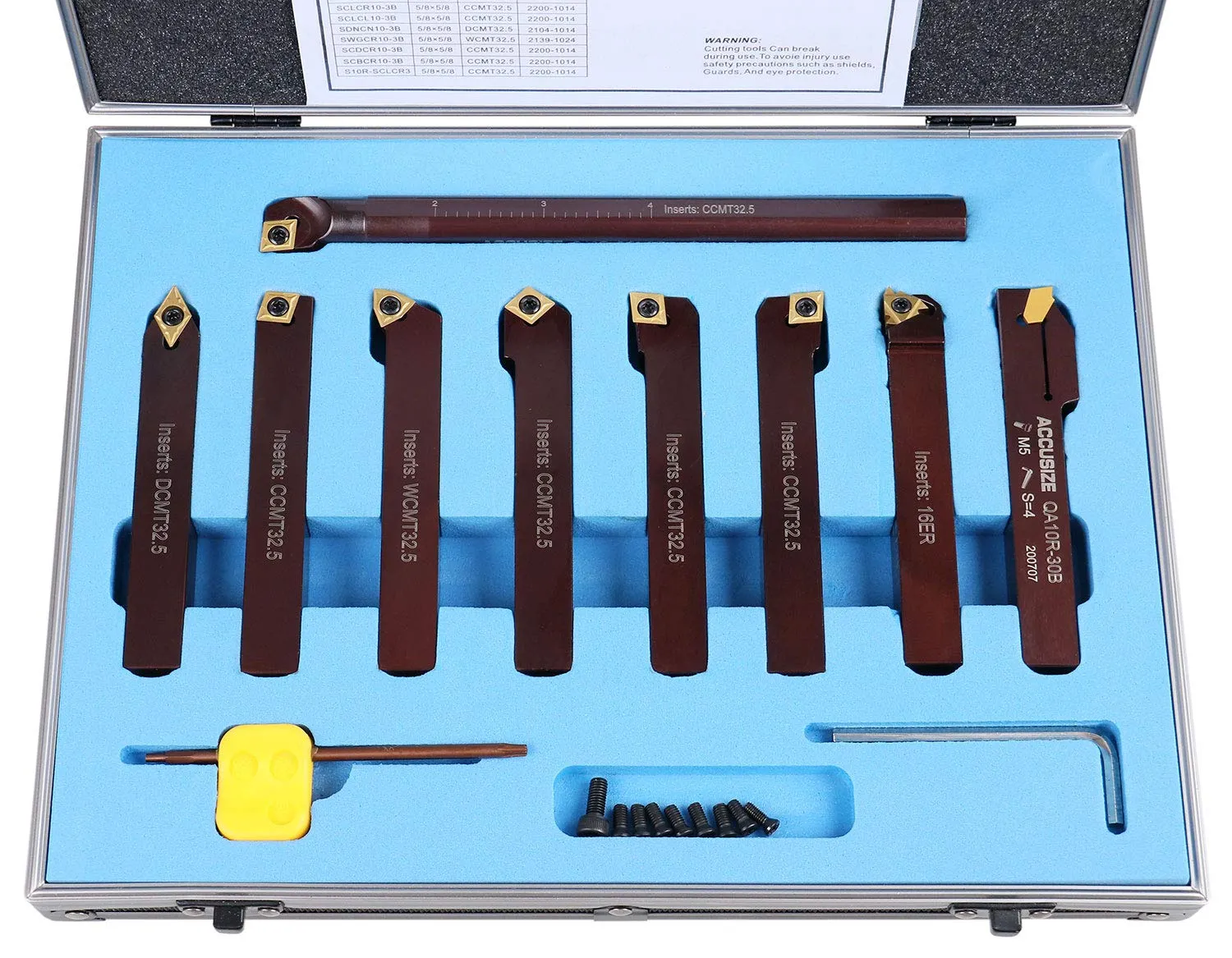 Accusize Industrial Tools 5/8" 9 Pieces/Set, Indexable Carbide Turning Tools and Boring Bar, 2988-0058