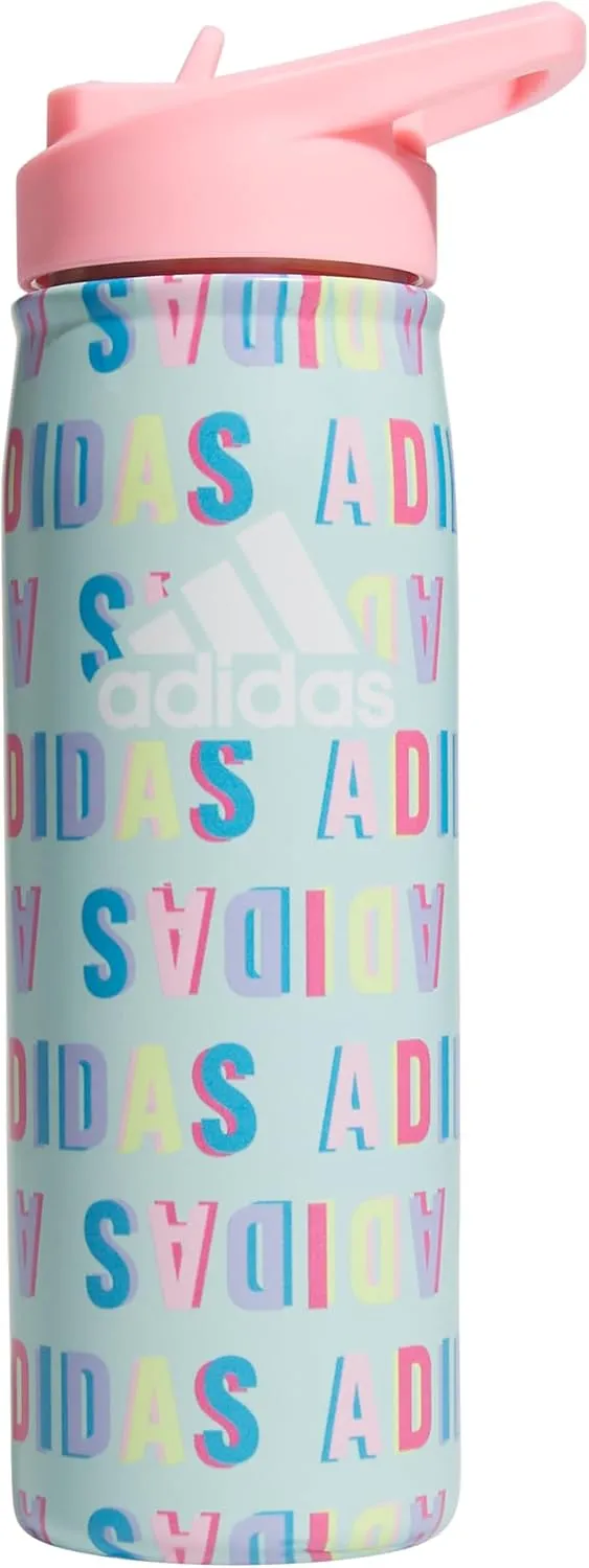 adidas 600 ML (20 oz) Straw Top Metal Water Bottle, Hot/Cold Double-Walled Insulated 18/8 Stainless Steel