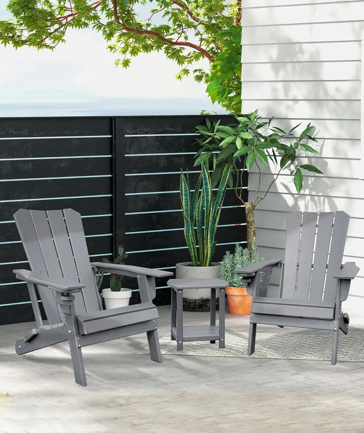 Adirondack Square Outdoor Side Table,2-Tier Storage Patio Side Table, HDPE End Tables for Backyard Pool Porch Garden Lawn(Grey)