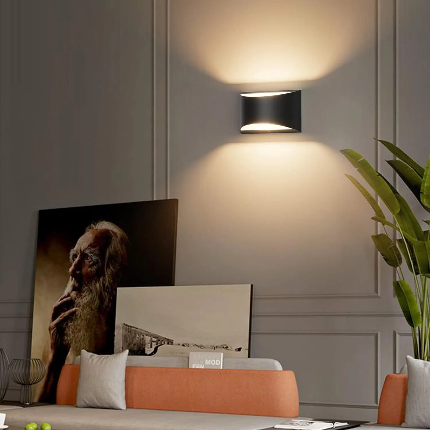 Aipsun Black Modern LED Wall Sconce Hardwired Indoor Wall Lights Set of 2 Up and Down Wall Mount Light for Living Room Bedroom Hallway Corridor Conservatory Warm White 3000K(with G9 Bulbs)