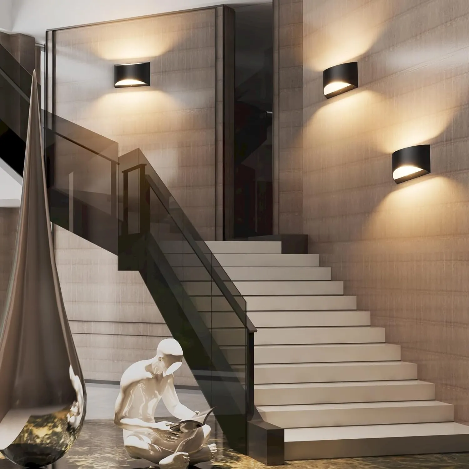 Aipsun Black Modern LED Wall Sconce Hardwired Indoor Wall Lights Set of 2 Up and Down Wall Mount Light for Living Room Bedroom Hallway Corridor Conservatory Warm White 3000K(with G9 Bulbs)