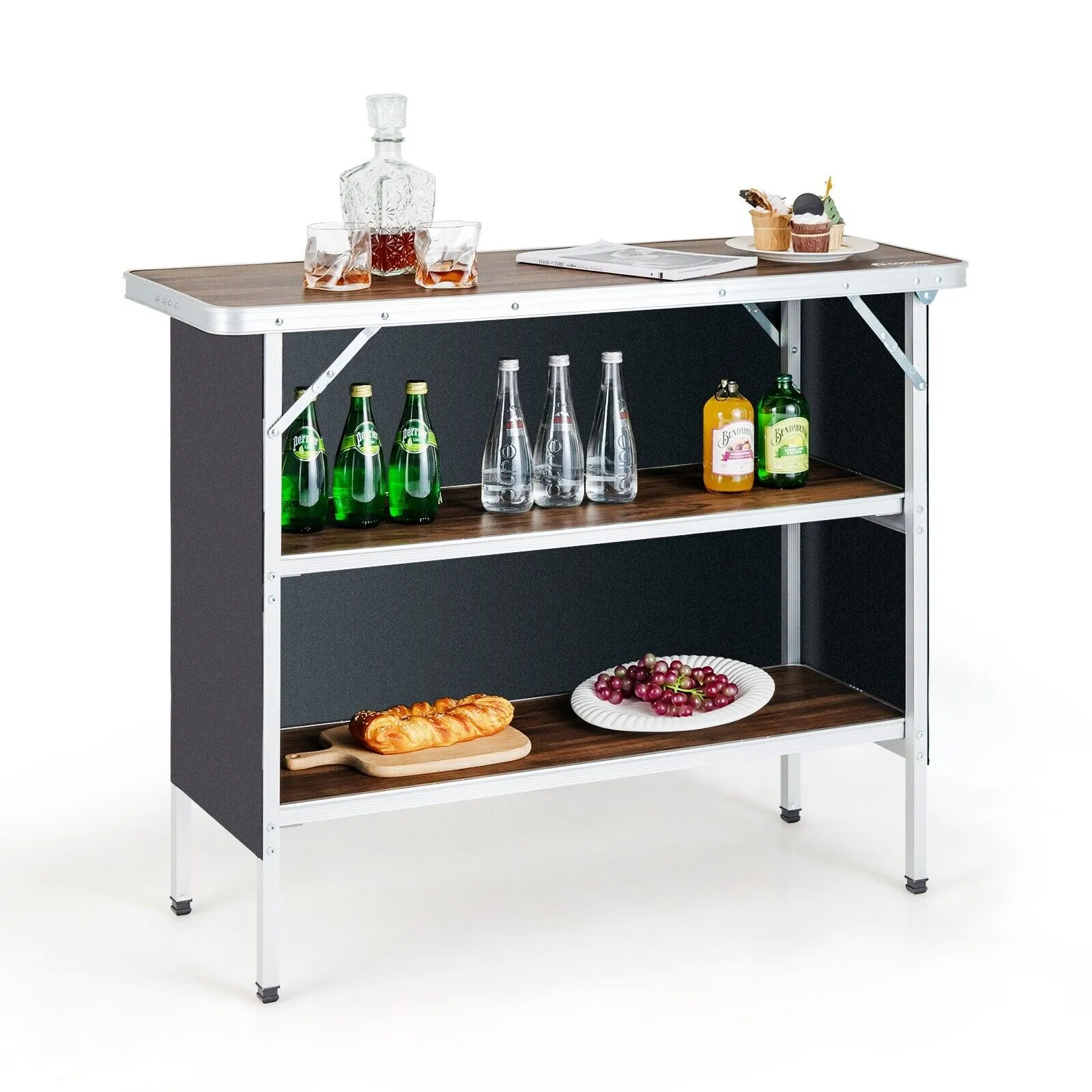 Aluminum Lightweight Folding Picnic Table with 2 Tier Shelves and Carrying Bag