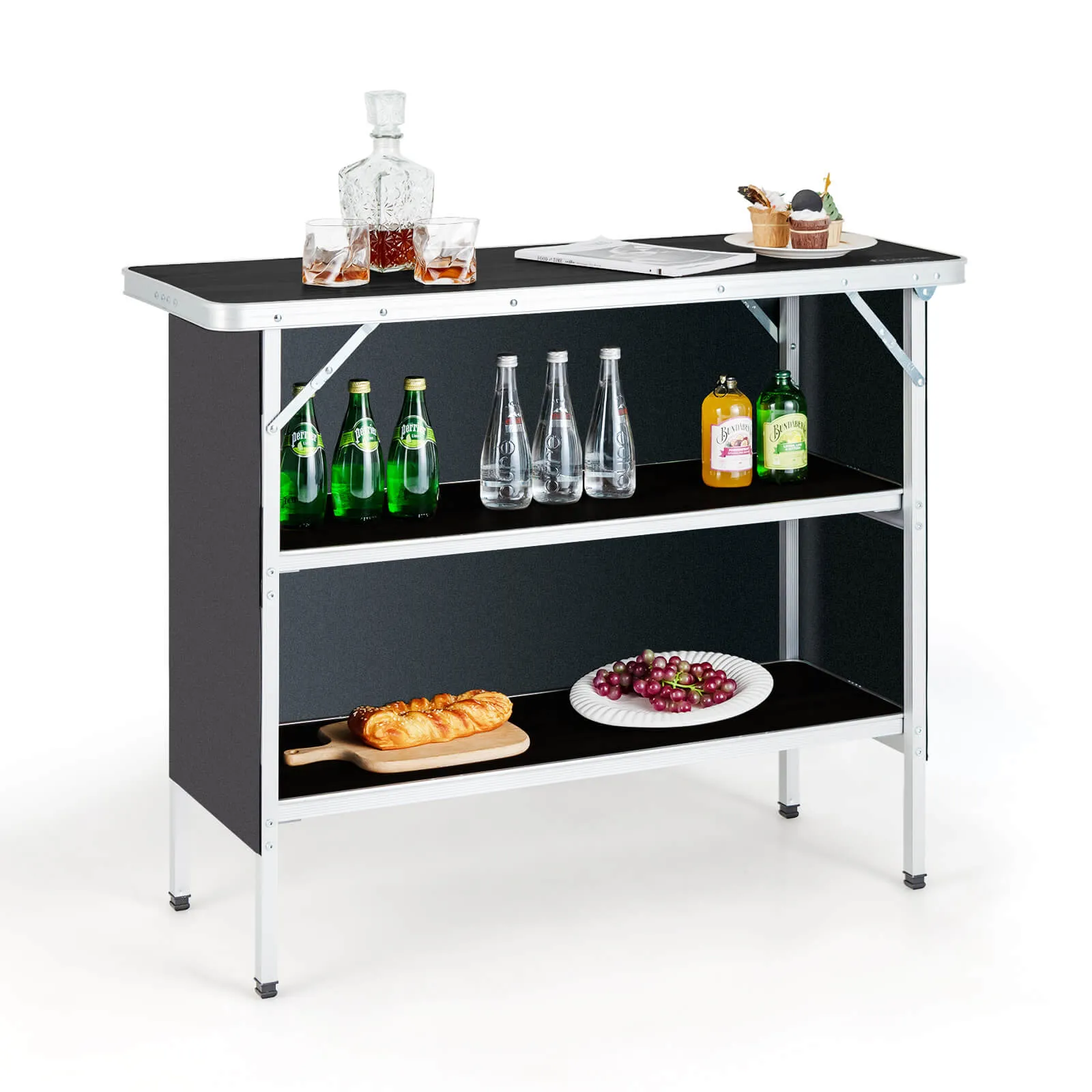 Aluminum Lightweight Folding Picnic Table with 2 Tier Shelves and Carrying Bag