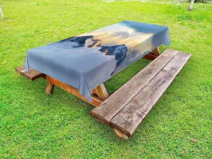 Ambesonne Europe Outdoor Tablecloth, Alpine Landscape with Peaks Covered by Snow Clouds Panoramic View Picture, Decorative Washable Picnic Table Cloth, 58" X 120", Charcoal Grey White
