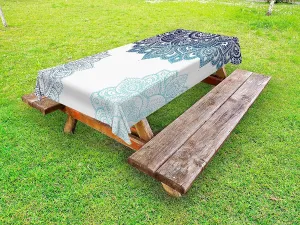 Ambesonne Flora Outdoor Tablecloth, South Mandala Design Vibrant Color Ornamental Illustration, Decorative Washable Picnic Table Cloth, 58" X 120", Blue