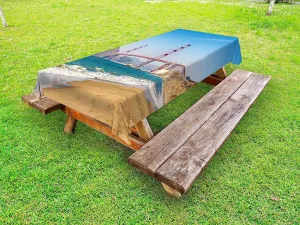 Ambesonne Landscape Outdoor Tablecloth, Panoramic View of Golden Gate Bridge San Francisco Coastline Nature Seascape, Decorative Washable Picnic Table Cloth, 58" X 120", Blue Turquoise