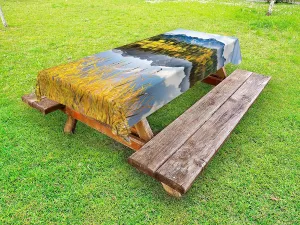 Ambesonne Nature Outdoor Tablecloth, Pastoral Countryside Scenery by The Lake with Reflections Alpine Meadow Picture, Decorative Washable Picnic Table Cloth, 58" X 84", Multicolor