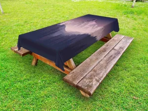 Ambesonne Northwoods Outdoor Tablecloth, Foggy Mountain Range Coniferous Trees Adventure in Wilderness, Decorative Washable Picnic Table Cloth, 58" X 120", Dark Purple Grey and Mauve
