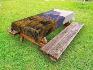 Ambesonne Saguaro Outdoor Tablecloth, Arizona Desert Landscape with Cactus Mountain in Spring Evening Wilderness Picture, Decorative Washable Picnic Table Cloth, 58" X 84", Brown Green