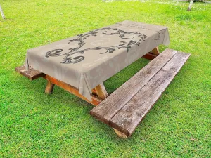 Ambesonne Taupe Outdoor Tablecloth, Happy Valentine's Day Hand Writing Laurel Leaves Forming a Heart Victorian, Decorative Washable Picnic Table Cloth, 58" X 84", Taupe Tan