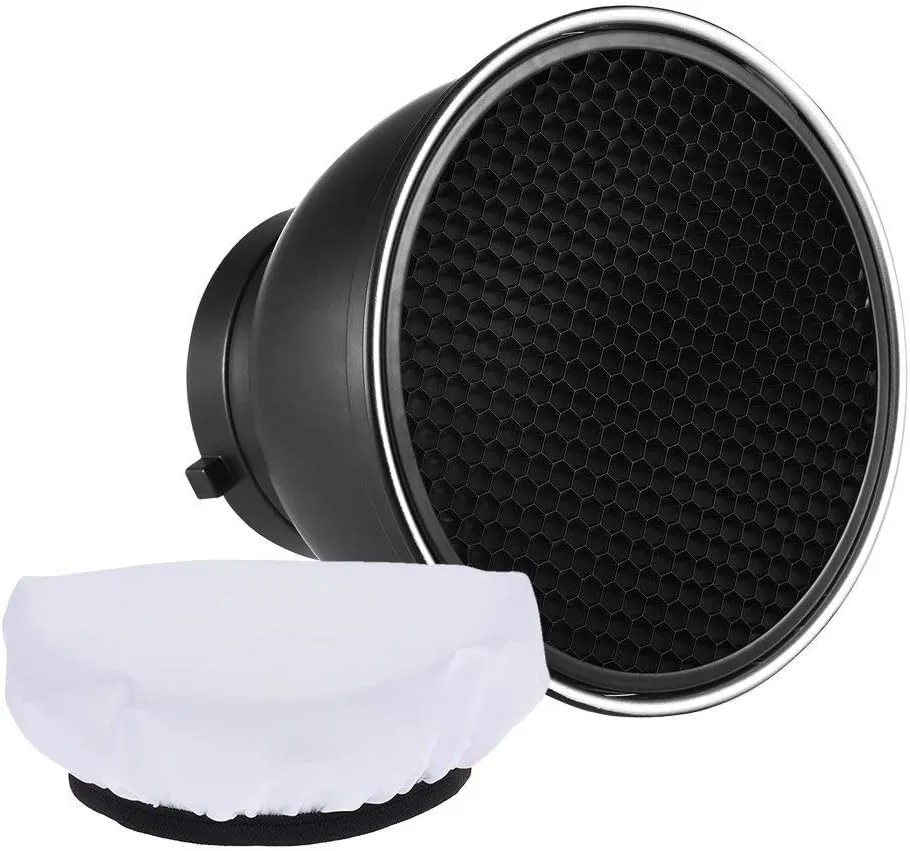 Andoer 7" Standard Reflector Diffuser Lamp Shade Dish with 60° Honeycomb Grid for Bowens Mount Studio Strobe Flash Light Speedlite (with Soft Cloth)