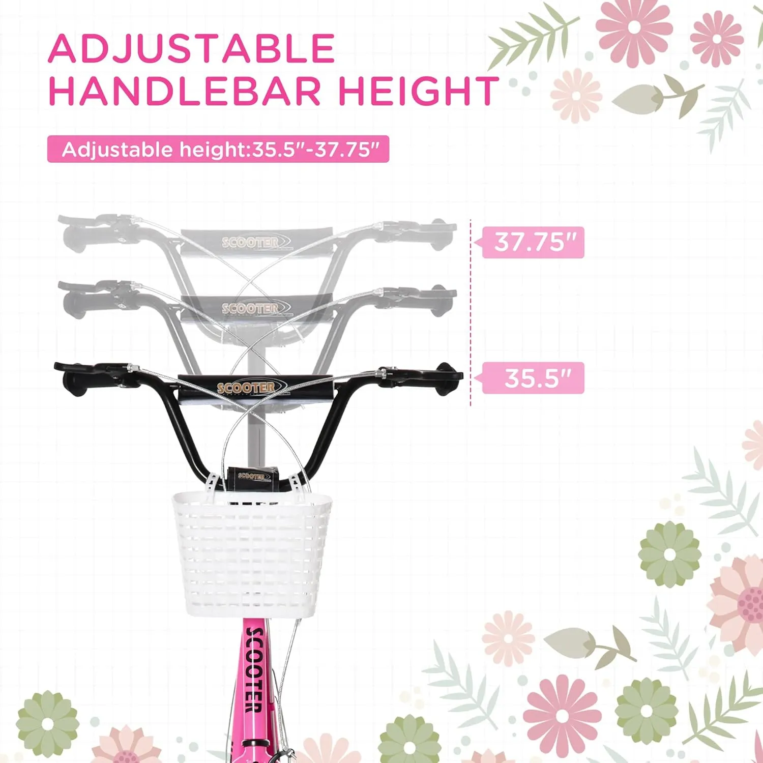 Aosom Youth Scooter, Kick Scooter with Adjustable Handlebars, Double Brakes, 16" Inflatable Rubber Tires, Basket, Cupholder