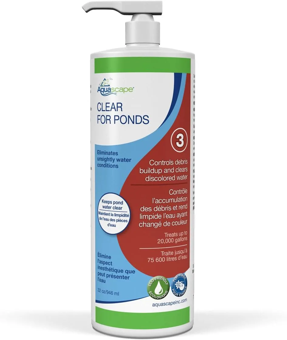 Aquascape CLEAR Water Treatment for Koi and Fish Ponds, Blend of Clarifiers to Clear Cloudy or Discolored Water and Reduce Debris, 32 ounce / 946-ml | 96067