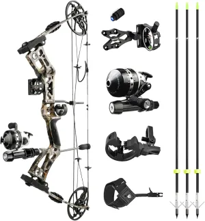 Archery Bowfishing Compound Bow Kit RTH 30-70 LBS Draw Length 23.5"-31", IBO 325FPS, Target Shooting Bow with Accessories for Bowfishing Archery Hunting