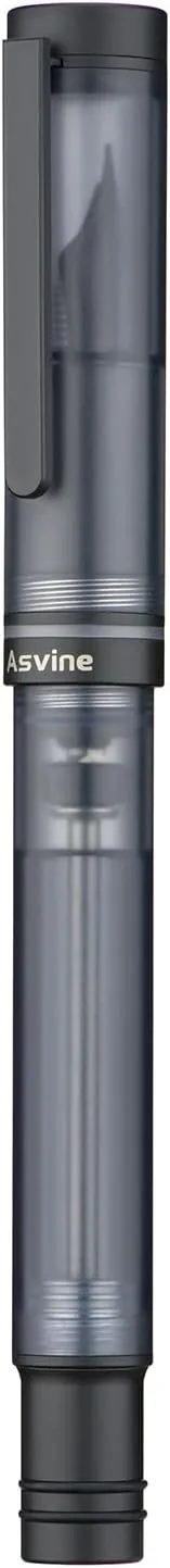 Asvine V200 Titanium Fountain Pen Vacuum Filling, Matte Black Medium Nib Clear Demonstrator Acrylic with Pen Case and Wrench
