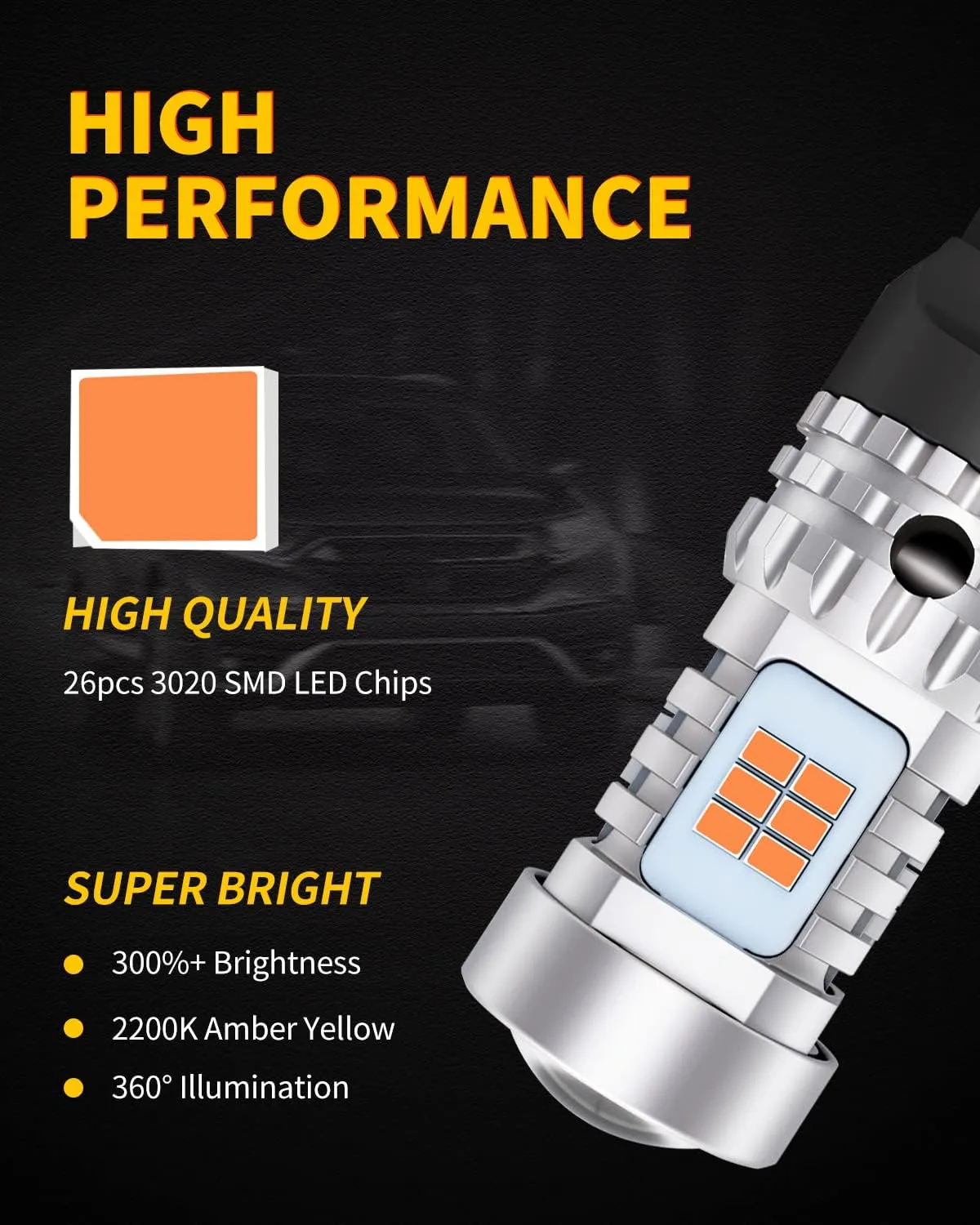 AUXLIGHT 7440 T20 LED Bulbs Extremely Bright 7440NA 7441 W21W WY21W 992 Canbus Error Free Replacement for Turn Signal Lights, 2200K Amber Yellow (Pack of 2)