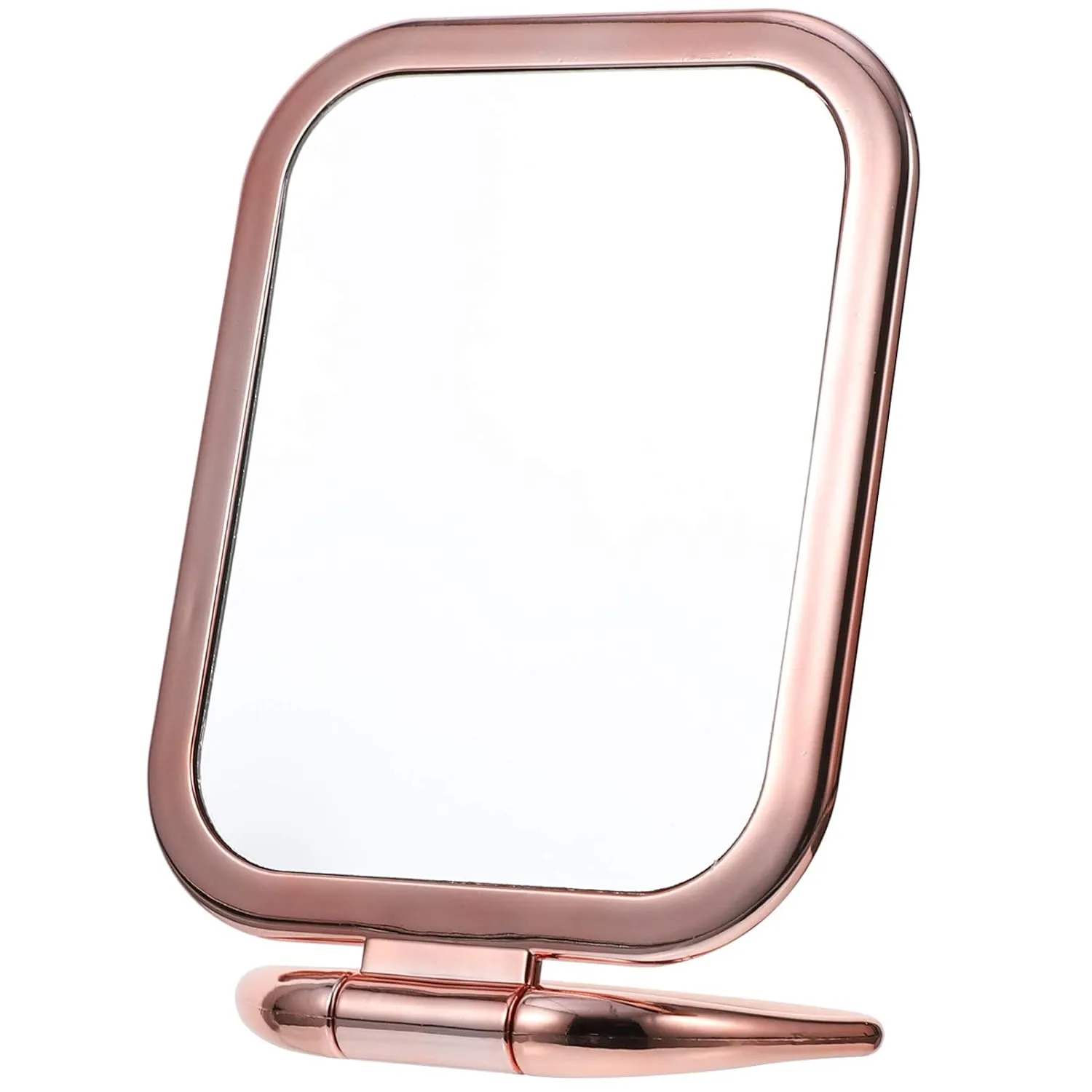 Beaupretty Mirror Handheld Double Sided Magnifying Makeup Mirror, Tabletop Makeup Mirror Square Desktop Foldable Vanity Mirror with Stand (Rose Gold) LED Makeup Mirror