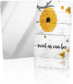 Bee Hive Branches Sweet As Can Bee Small Compact Mirror for Purse, Retro Wooden Stripes Grain Travel Makeup Mirror for Women Men, Rectangular Handheld Compact Pocket Mirror 2 PCS