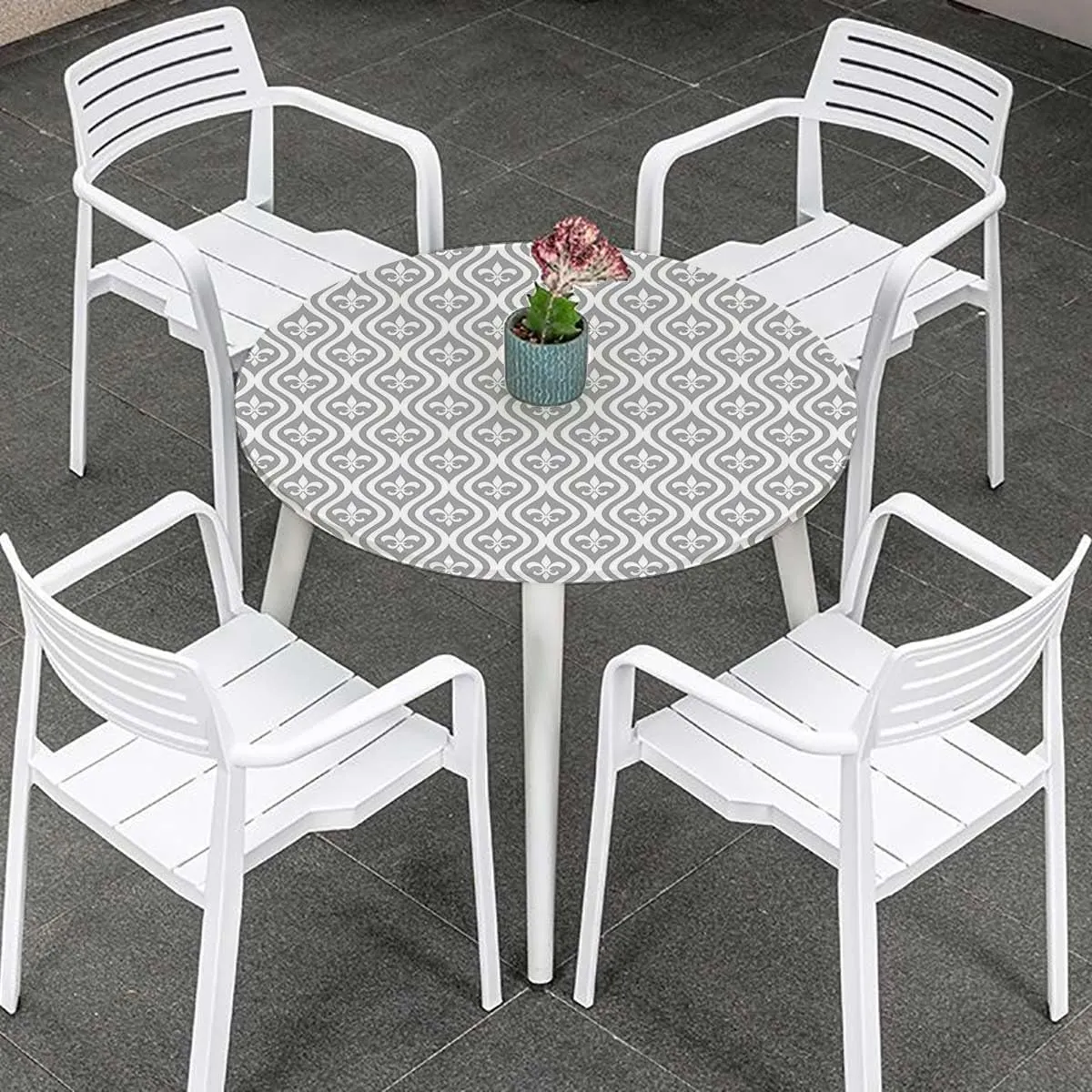 Beige Tan Waterproof Stain Resistant Stretch Tablecloth Wavy Curved Pattern in Stripes Image Elastic Edge Waterproof Table Cover Table Cloth for Round Table Fits up 40"-44" Diameter Tables