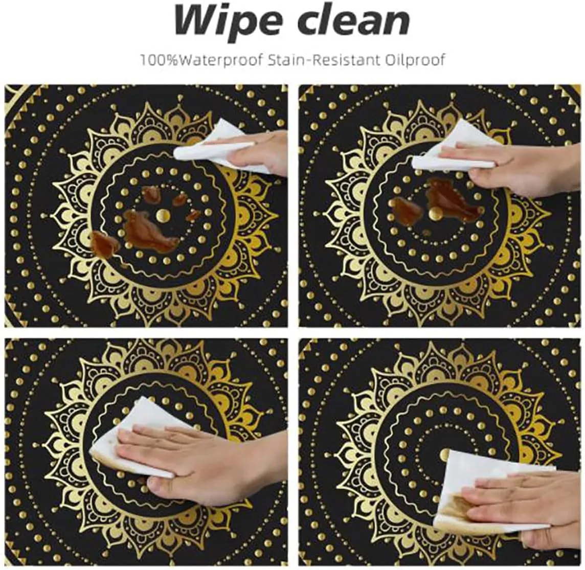 Beige Tan Waterproof Stain Resistant Stretch Tablecloth Wavy Curved Pattern in Stripes Image Elastic Edge Waterproof Table Cover Table Cloth for Round Table Fits up 40"-44" Diameter Tables