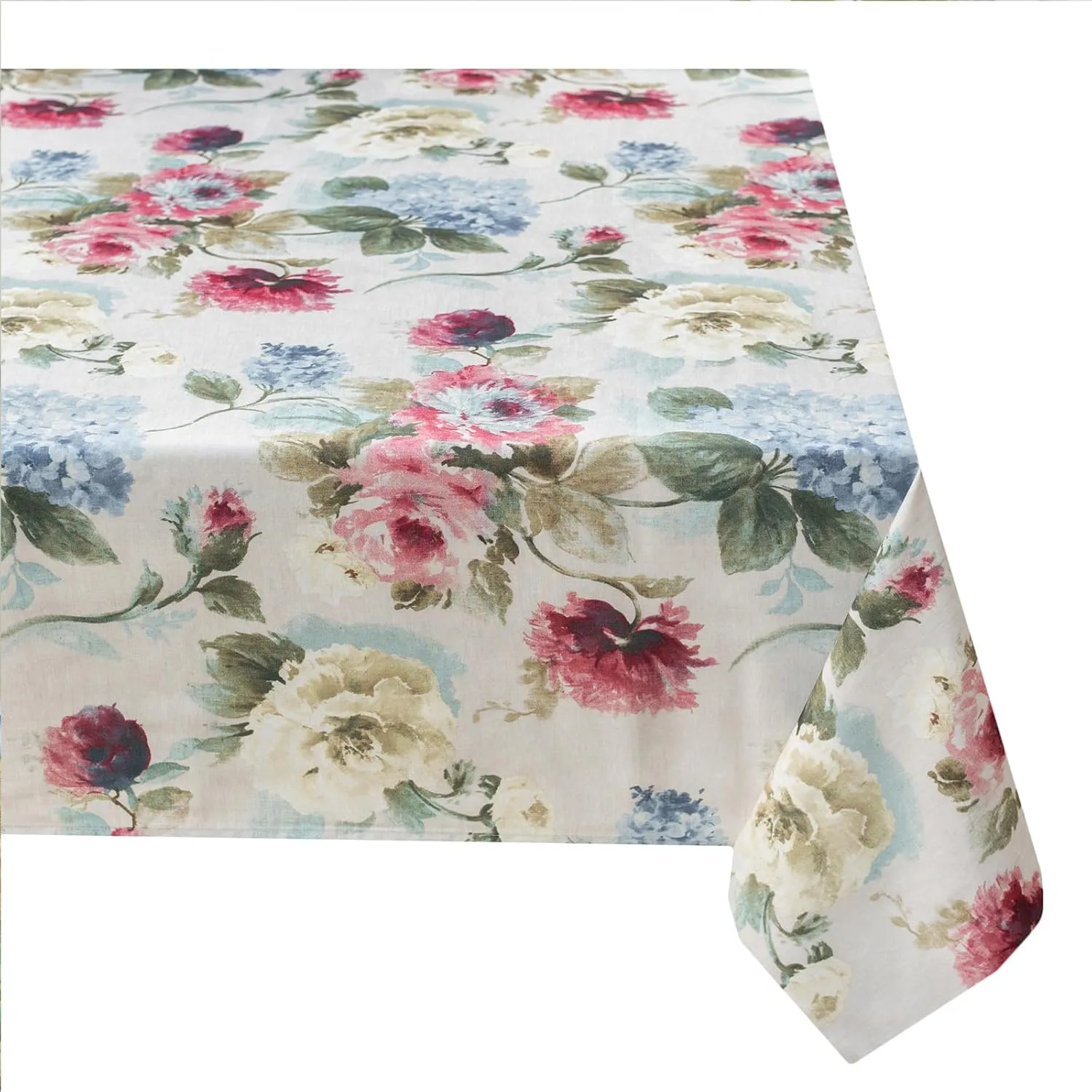 Benson Mills Spillproof Spring/Summer Fabric Outdoor Tablecloth with Umbrella Hole, Zippered Table Cloth for Rectangle Tables, Picnic/Patio Table (60" x 84" Rectangular with Umbrella Hole, Pamona)