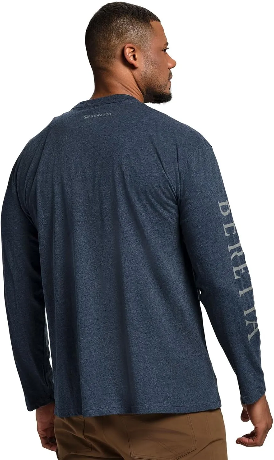 Beretta Men's Trident Logo Casual Durable Multi-Purpose Comfortable Cotton Blend Ribbed Crew Neck Plain Long Sleeve T-Shirt