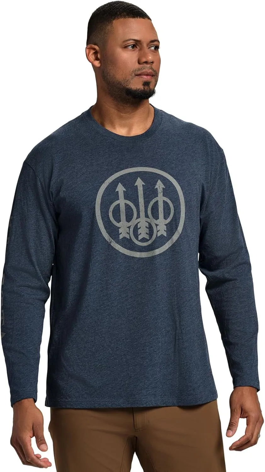 Beretta Men's Trident Logo Casual Durable Multi-Purpose Comfortable Cotton Blend Ribbed Crew Neck Plain Long Sleeve T-Shirt