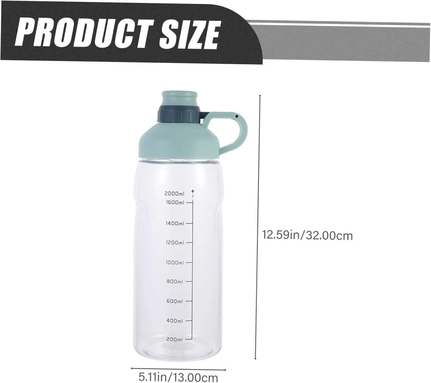 BESPORTBLE Large Capacity Sports Water Bottle with Measurements Durable Material for Camping Hiking Convenient Non-skid Design Portable Water Jug for Daily Hydration