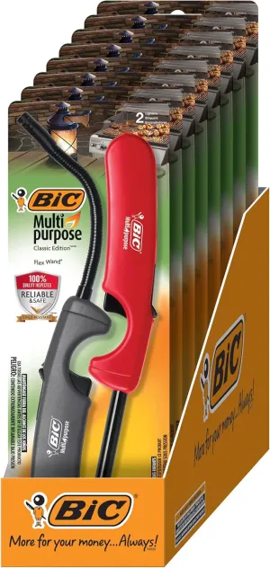 BIC Multi-Purpose Classic and Flex Wand Combo Lighter Pack, Assorted Handle Colors, 20-Count